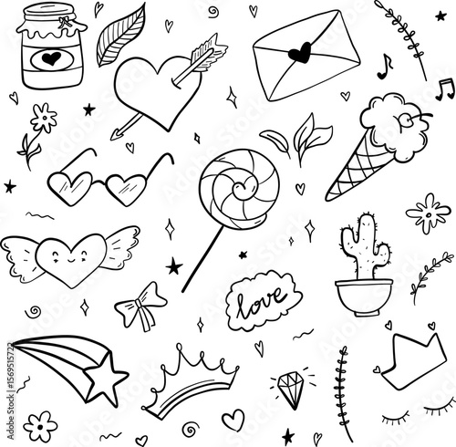Cute Love Doodles – Hand-Drawn Valentine’s Day Vector Clipart Set