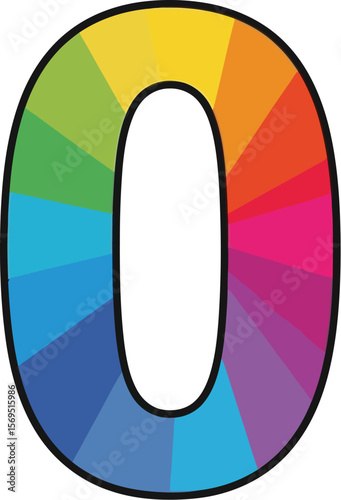 A colorful zero with a black outline on a white background display image
