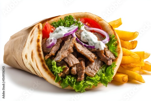 A classic gyro on a white background