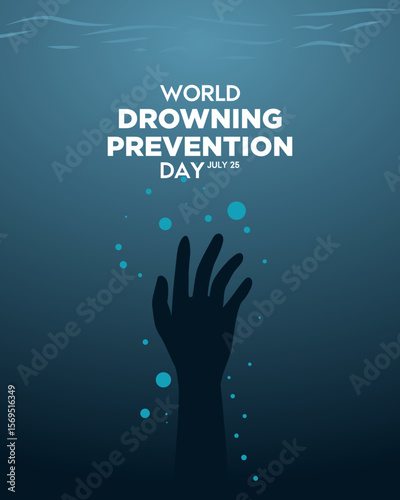 Dark underwater scene with a drowning hand reaching up, symbolizing World Drowning Prevention Day and the urgency of water safety awareness.