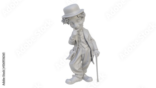 3D render of a character figure man with a cane on a light background. 3D render.