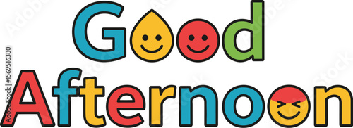 Colorful good afternoon text with smiling and angry face emojis