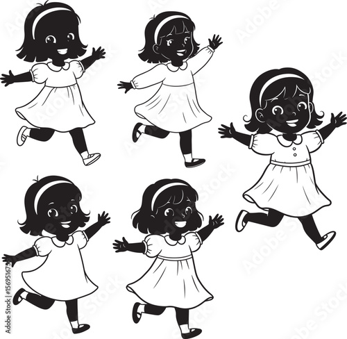 Happy Little Girl Smiling Cartoon Character silhouette