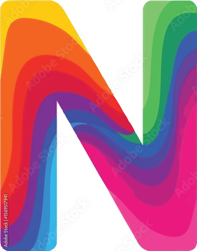 A colorful letter n with layered effect on a white background design