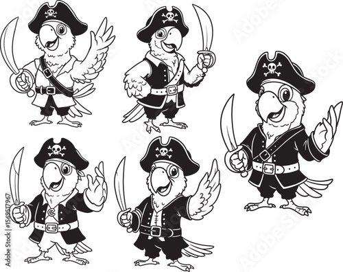 Pirate Parrot Holding Sword Cartoon silhouette