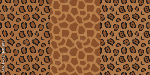 Set of seamless patterns with imitation of wild animal skins: jaguar, giraffe, panther