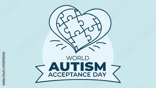 World Autism Acceptance Day:  A heart-shaped puzzle piece design, minimalist line art style, conveying hope, understanding, and inclusivity for autism awareness.