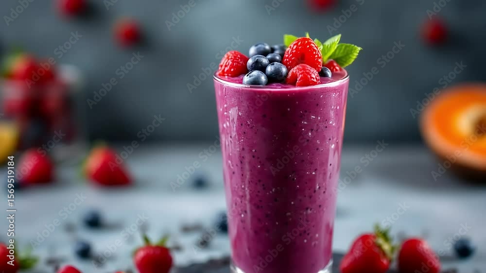 Fresh strawberry fruit smoothie drink in a glass with mint Fresh strawberry fruit smoothie drink in a glass with mint