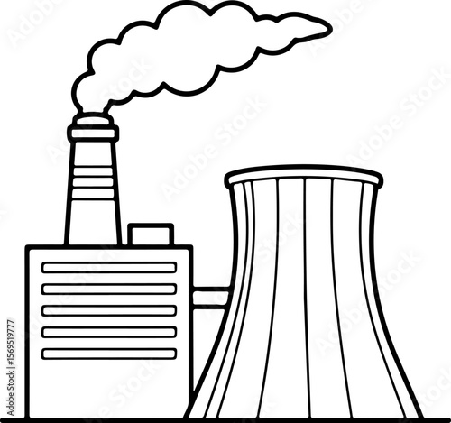 Industrial Power Plant Line Art Illustration