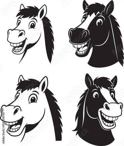 Smiling Cartoon Horse Character Face silhouette