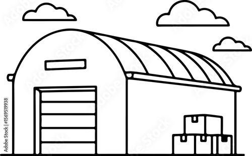 Warehouse Building Illustration Line Art Design