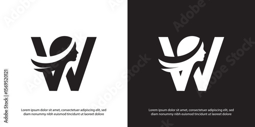 Elegant Letter W Logo with Woman Face Silhouette for Beauty and Fashion
