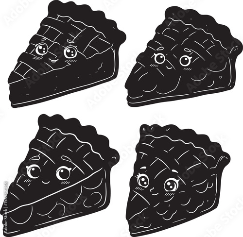 Apple Pie Slice Character Looking Shy Cartoon silhouette