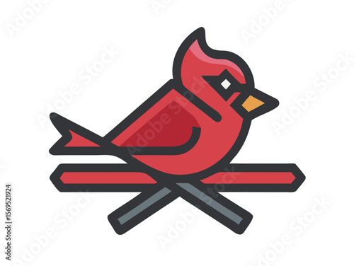 Vector Illustration of a Vibrant Red Cardinal , A stylized, cartoon-like illustration of a cardinal bird. 