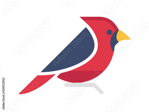 Vector Illustration of a Vibrant Red Cardinal , A stylized, cartoon-like illustration of a cardinal bird. 