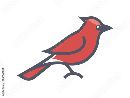 Vector Illustration of a Vibrant Red Cardinal , A stylized, cartoon-like illustration of a cardinal bird. 