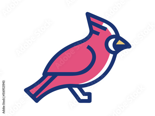 Vector Illustration of a Vibrant Red Cardinal , A stylized, cartoon-like illustration of a cardinal bird. 