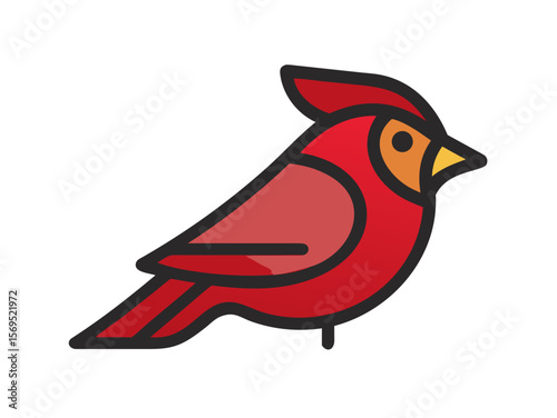 Vector Illustration of a Vibrant Red Cardinal , A stylized, cartoon-like illustration of a cardinal bird. 
