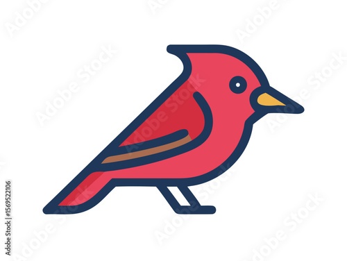 Vector Illustration of a Vibrant Red Cardinal , A stylized, cartoon-like illustration of a cardinal bird. 