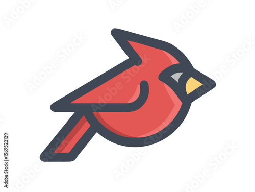 Vector Illustration of a Vibrant Red Cardinal , A stylized, cartoon-like illustration of a cardinal bird. 