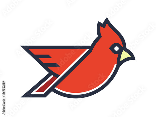 Vector Illustration of a Vibrant Red Cardinal , A stylized, cartoon-like illustration of a cardinal bird. 