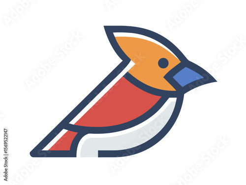 Vector Illustration of a Vibrant Red Cardinal , A stylized, cartoon-like illustration of a cardinal bird. 