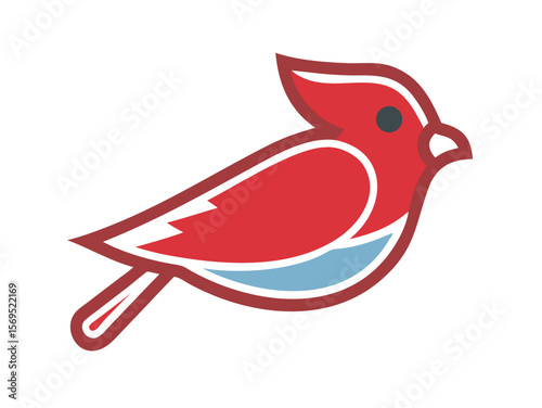 Vector Illustration of a Vibrant Red Cardinal , A stylized, cartoon-like illustration of a cardinal bird. 