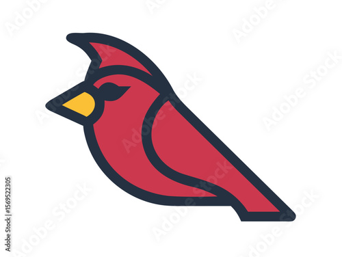 Vector Illustration of a Vibrant Red Cardinal , A stylized, cartoon-like illustration of a cardinal bird. 