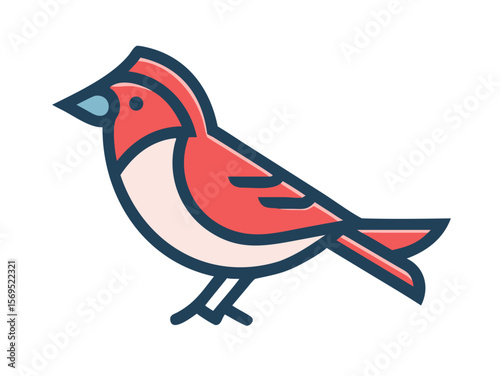 Vector Illustration of a Vibrant Red Cardinal , A stylized, cartoon-like illustration of a cardinal bird. 
