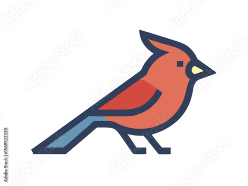 Vector Illustration of a Vibrant Red Cardinal , A stylized, cartoon-like illustration of a cardinal bird. 
