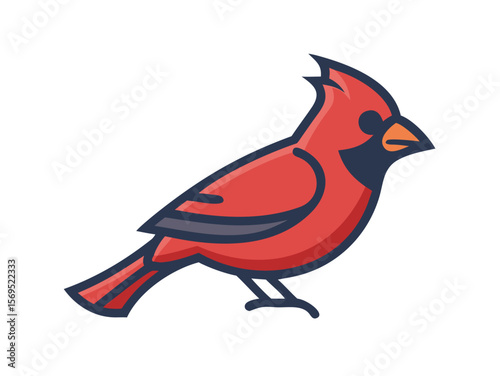 Vector Illustration of a Vibrant Red Cardinal , A stylized, cartoon-like illustration of a cardinal bird. 