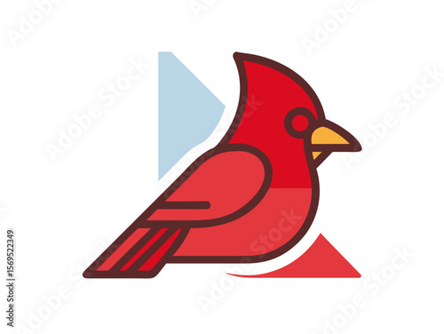 Vector Illustration of a Vibrant Red Cardinal , A stylized, cartoon-like illustration of a cardinal bird. 