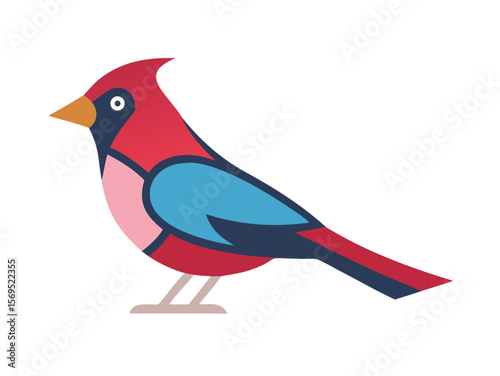 Vector Illustration of a Vibrant Red Cardinal , A stylized, cartoon-like illustration of a cardinal bird. 
