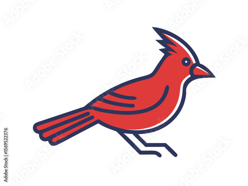 Vector Illustration of a Vibrant Red Cardinal , A stylized, cartoon-like illustration of a cardinal bird. 