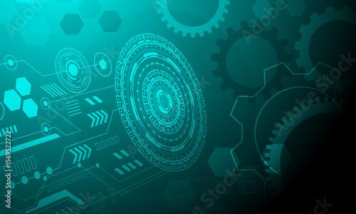 green blue turquoise lines circuit electronic cyberspace with neon light abstract high technology background