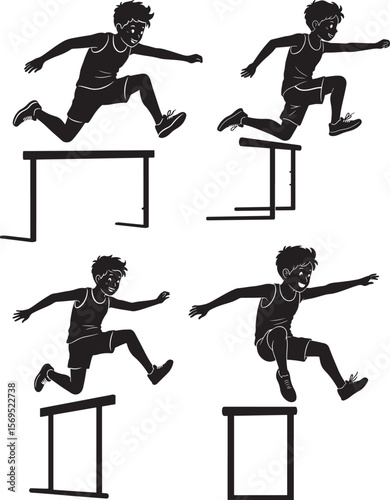 Cartoon Boy Jumping Hurdles Sports silhouette
