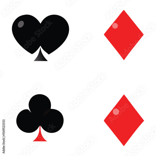 Playing Card Suit Icons – Vector Deck Symbols on White Background