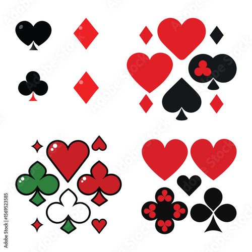 Playing Card Suit Icons – Vector Deck Symbols on White Background