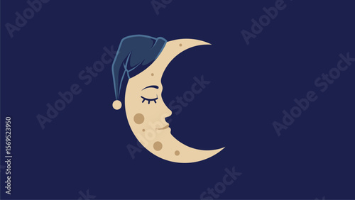 Serene Moon Personified: Sleeping Crescent Moon with Nightcap