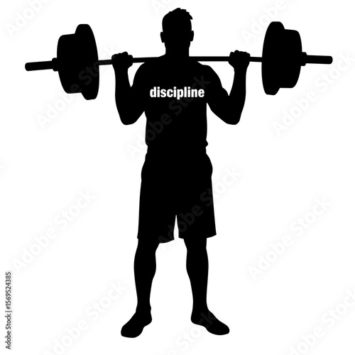 Silhouette Person Lifting Barbell with Discipline Text, Fitness Motivation