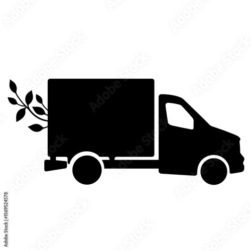 Silhouette of cargo van with leaves – Eco-friendly transportation, emission-free travel