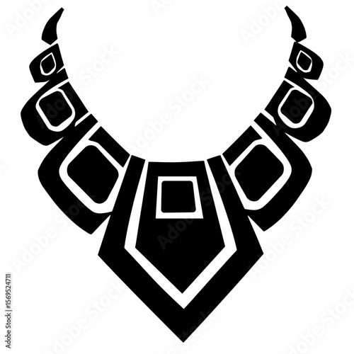 Geometric necklace silhouette, modern jewelry symmetry on white background