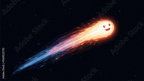 Happy Comet: Whimsical Space Illustration