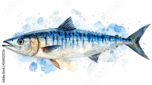 Blue fish with a white belly and a black stripe on its side. The fish is swimming in the water