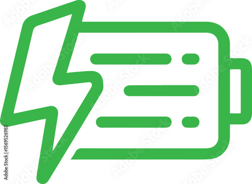 Battery Charging Vector Icon – Green Power Symbol with Lightning Bolt for UI and Mobile App Design