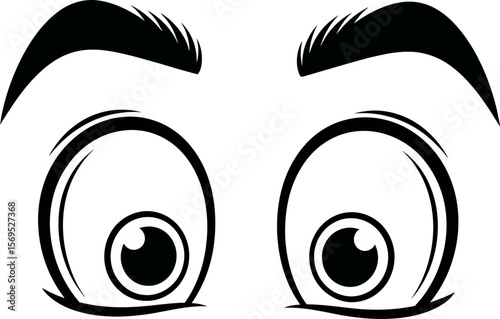 Wide Eyed Cartoon Character Looking Down with Expressive Eyebrows