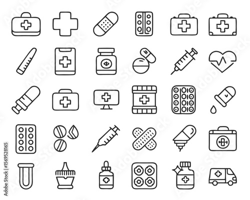A distinctive graphic representation of a medical kit featuring a prominent red cross symbol symbolizing healthcare and emergency assistance for various applications