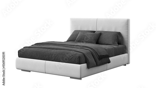 Foto Modern double bed with bedding on a transparent background