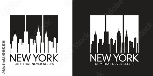 Aquatinter de Nueva York illustration retro vectorial, salute de ciudad end horizontal, rascasses, dissent Plano