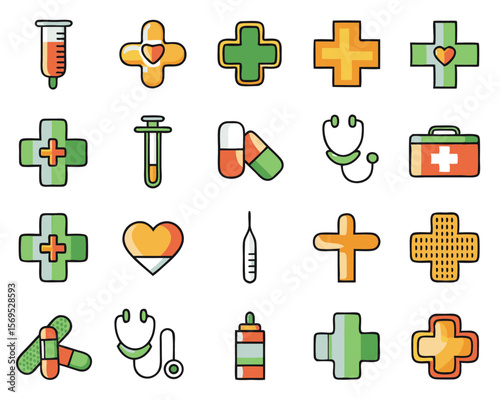 A stylized medical cross symbol representing emergency care and first aid assistance presented as a clean graphic element for healthcare and safety contexts